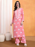 Women Hand Embroidered Chikankari Rayon Kurta Set-AL4084KS Peach