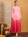 Hand Embroidered Chikankari Modal Ombre Jalabiya-AL4047 Peach