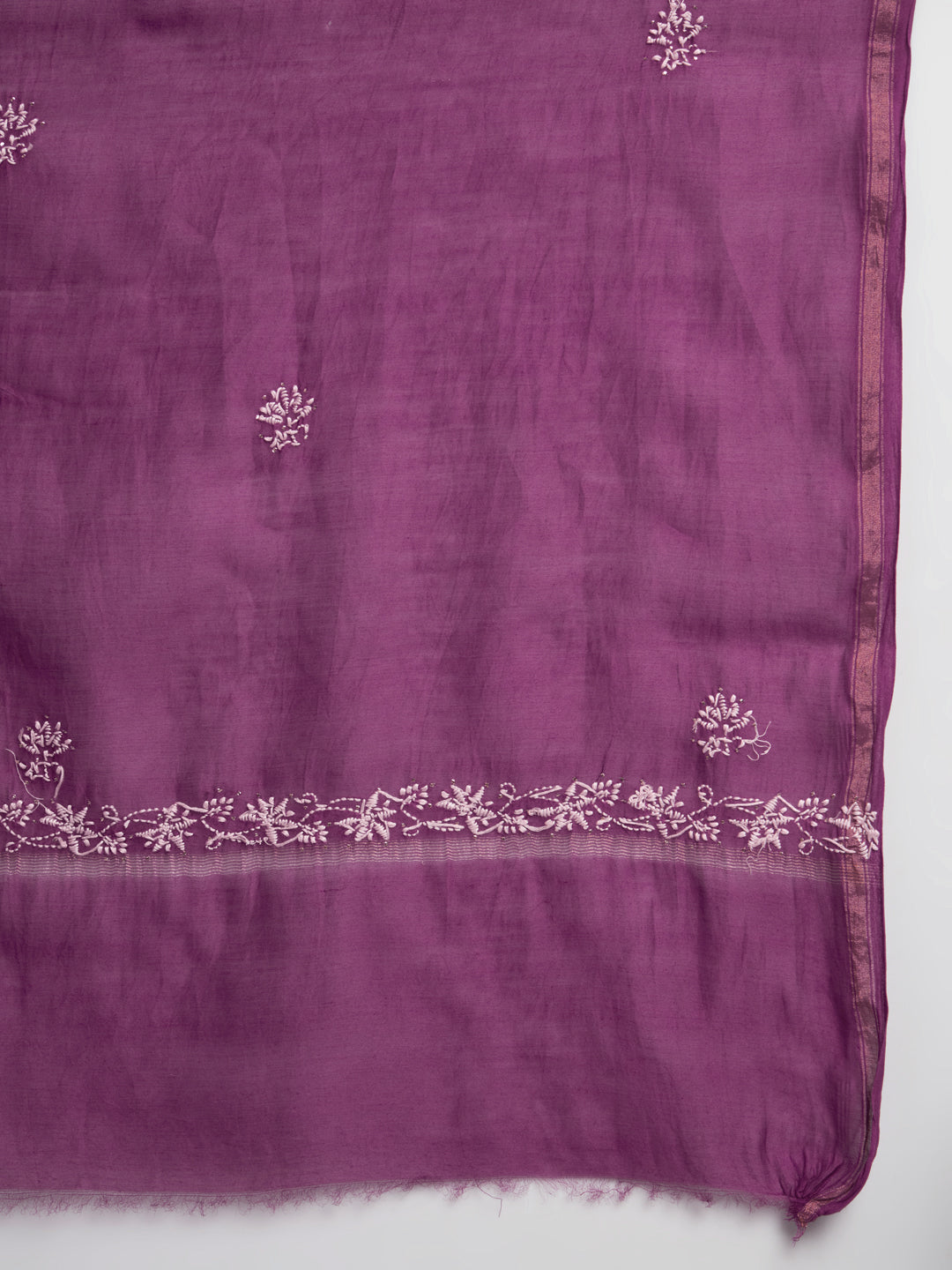 Hand embroidered Chikankari Chanderi Cotton Kurta Set and Dupatta with Mukaish AL3665KS