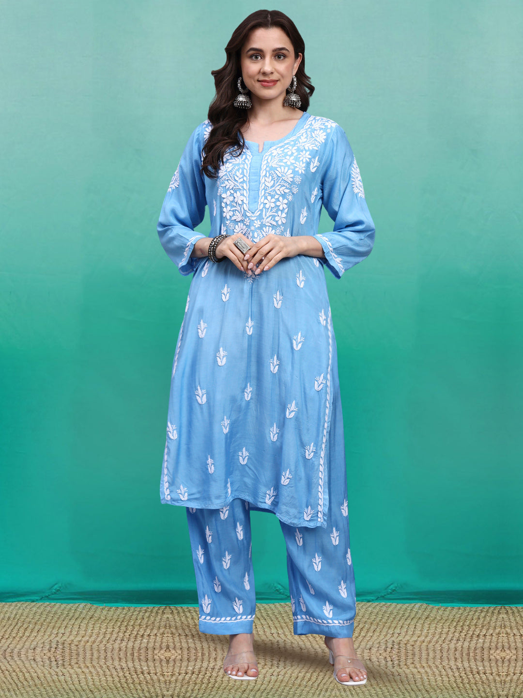 Women Hand Embroidered Chikankari Muslin Kurta Set-AL4114KS New