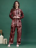 Women Hand Embroidered Chikankari Rayon Co-ord Set-AL4093KS Brown