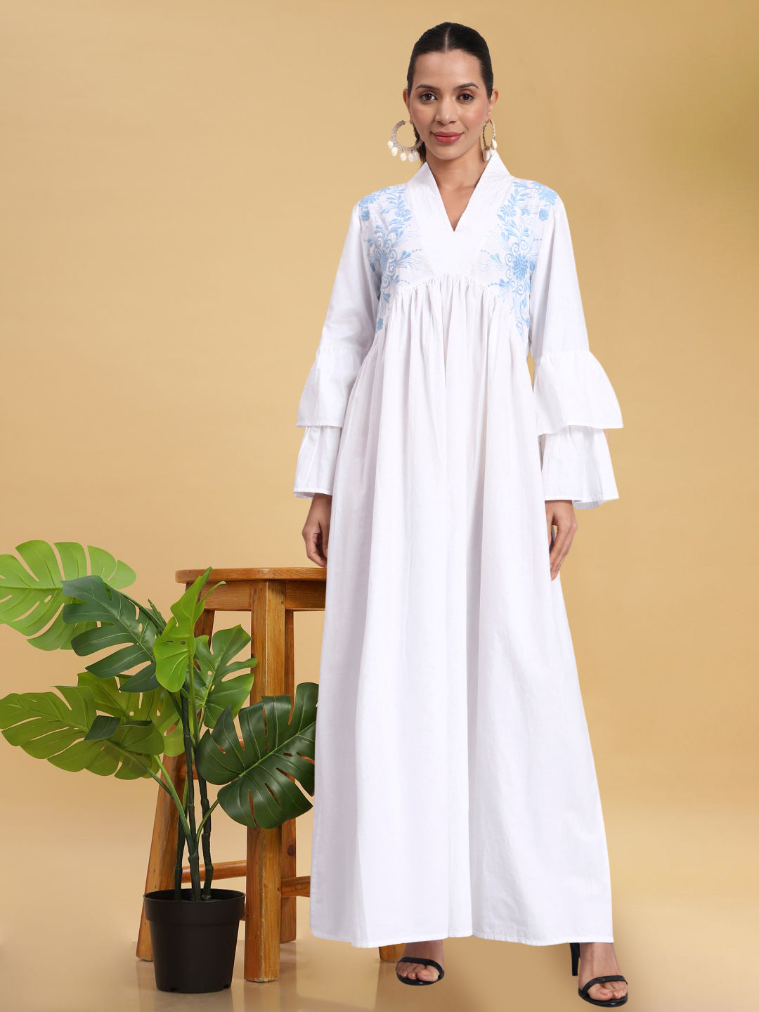Women Embroided Cotton Jalabiya-AL3697B Blue