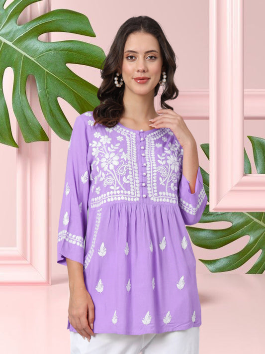Women Hand Embroidered Chikankari Rayon Kurti-AL3696