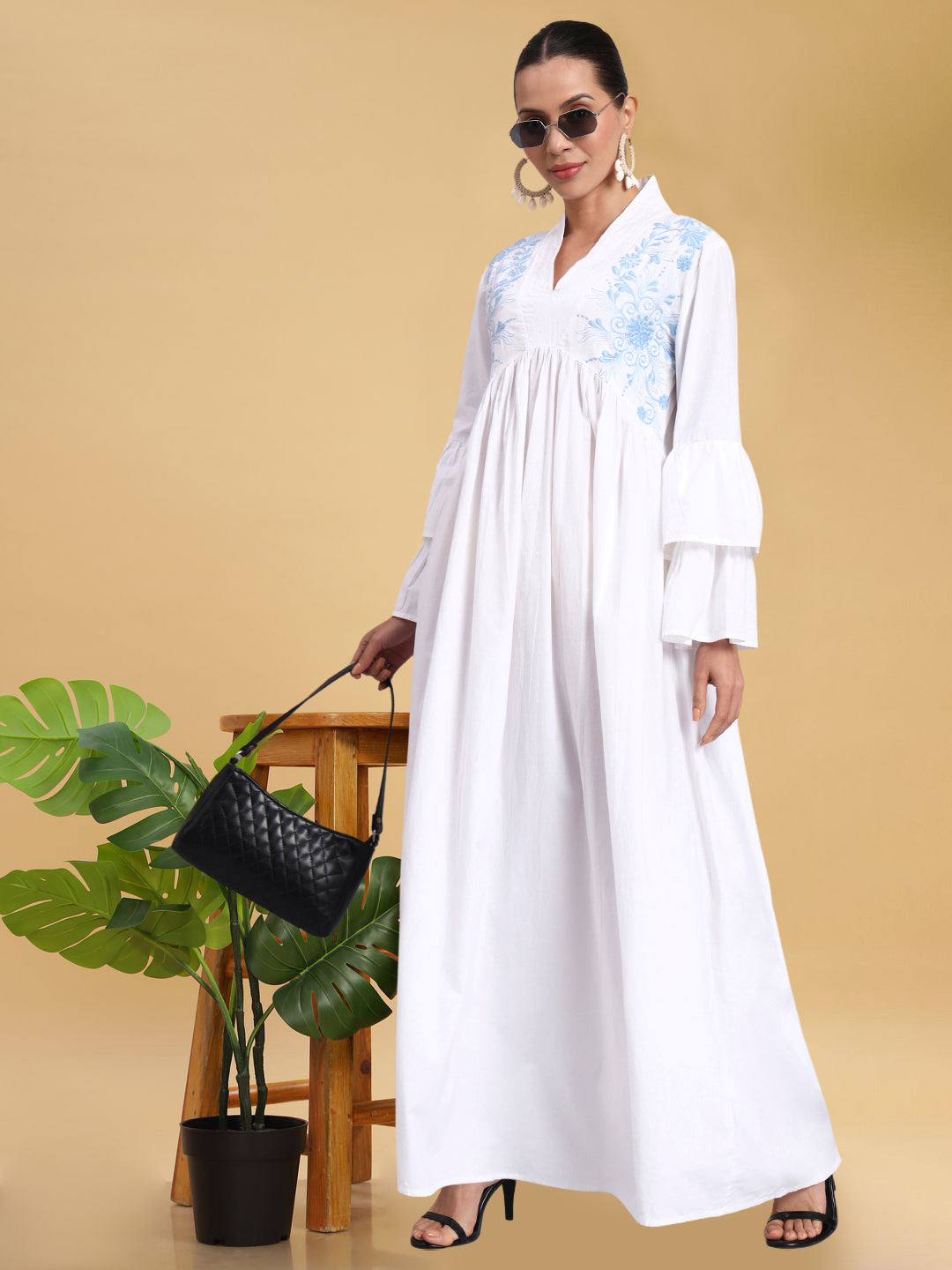 Women Embroided Cotton Jalabiya-AL3697B Blue