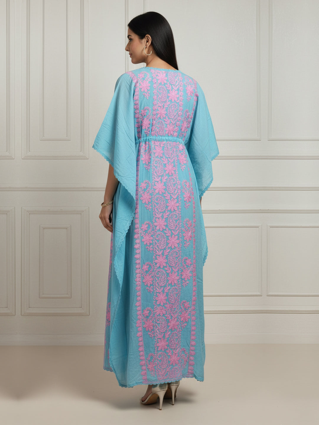 Hand Embroidered Chikankari Rayon Kaftan-AL3475 Pink