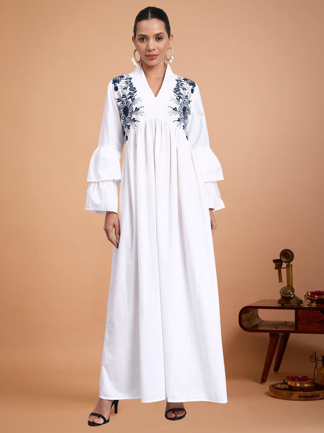 Women Embroided Cotton Jalabiya-AL3697B Navy