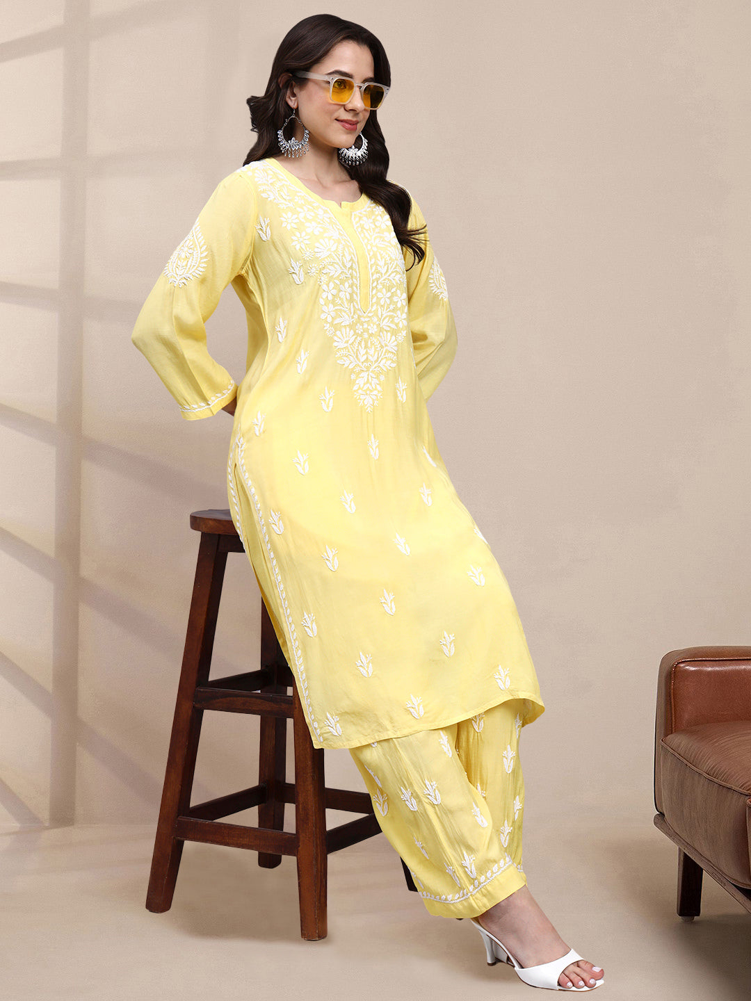 Women Hand Embroidered Chikankari Muslin Kurta Set-AL4114KS New