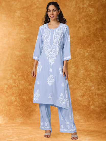 Women Hand Embroidered Chikankari Modal Kurta Set-AL3600KS Mauve