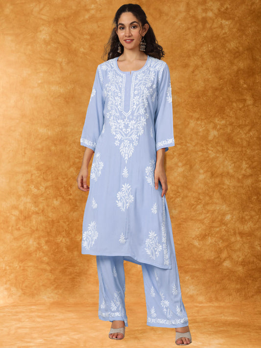 Women Hand Embroidered Chikankari Modal Kurta Set-AL3600KS Mauve