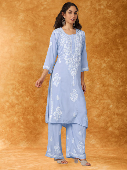 Women Hand Embroidered Chikankari Modal Kurta Set-AL3600KS Mauve
