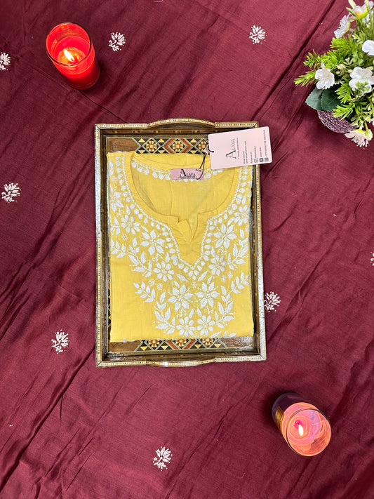Women Hand Embroidered Chikankari Modal Kurti -AL3685 Yellow