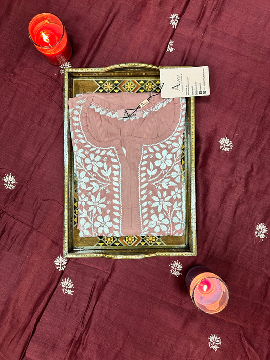 Women Hand Embroidered Chikankari Modal Kurti -AL3702 Rust