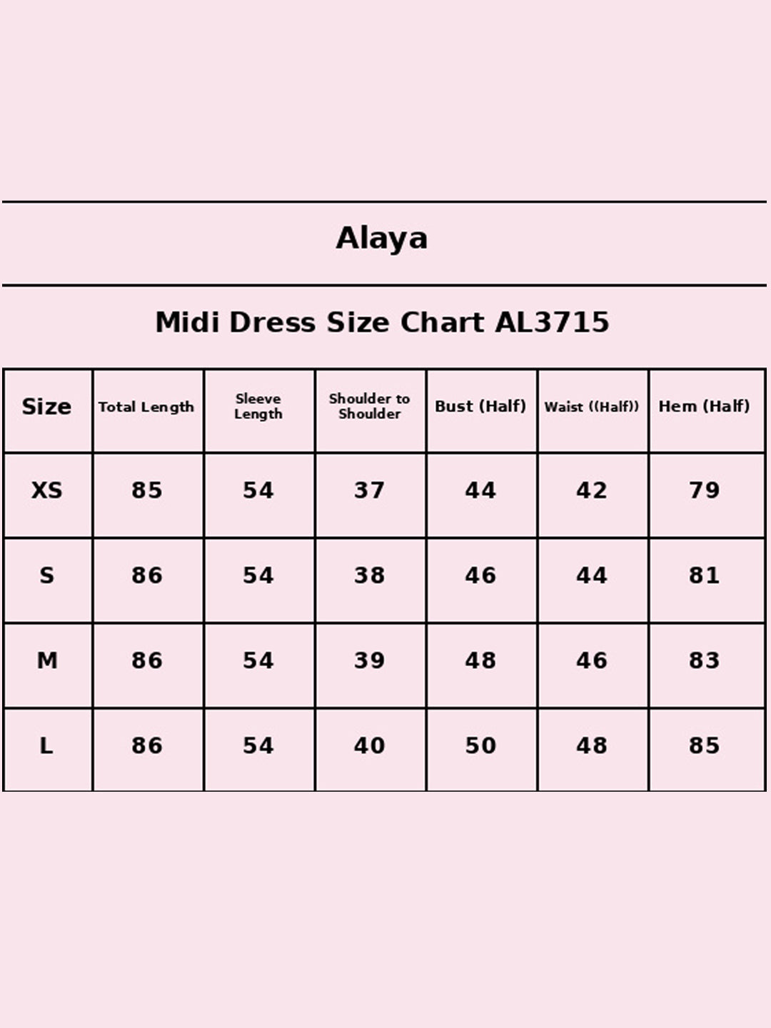Size Chart - AL3715-PINK
