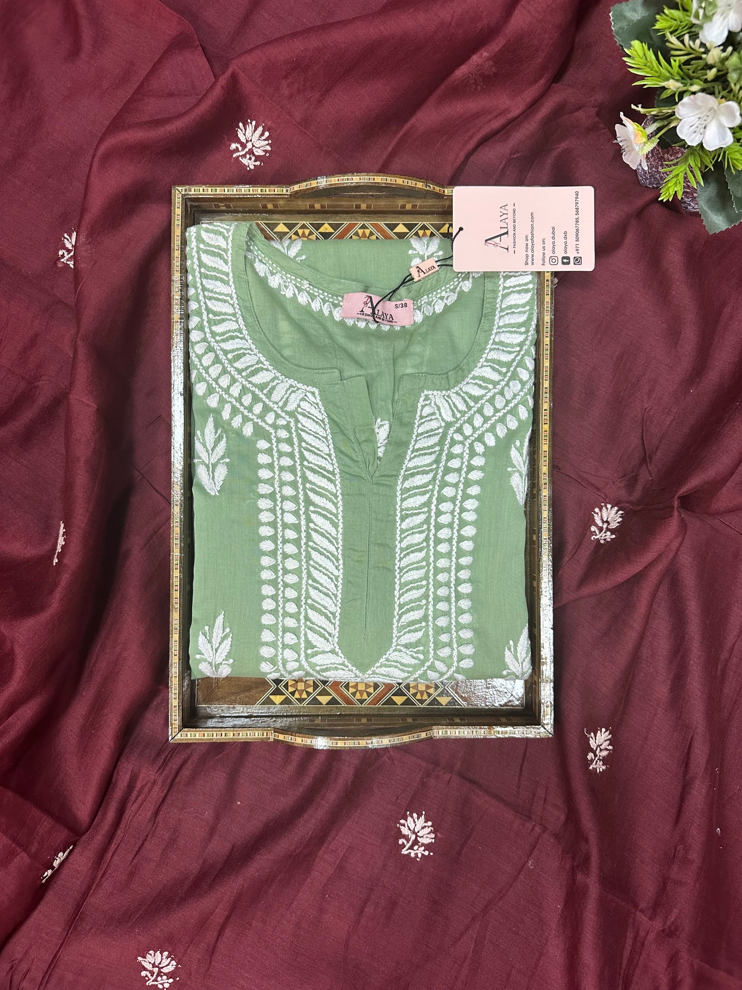 Women Hand Embroidered Chikankari Mulmul Kurti -AL3723