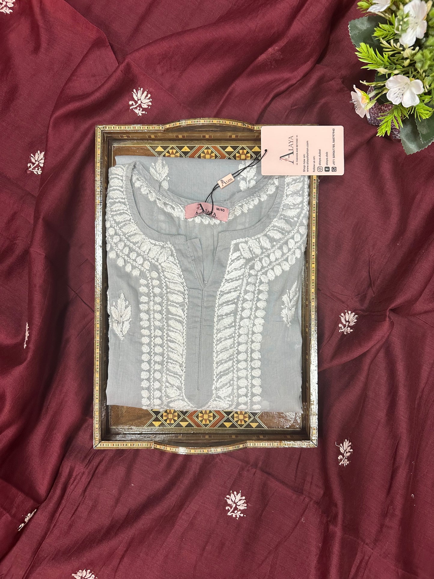Women Hand Embroidered Chikankari Mulmul Kurti -AL3723