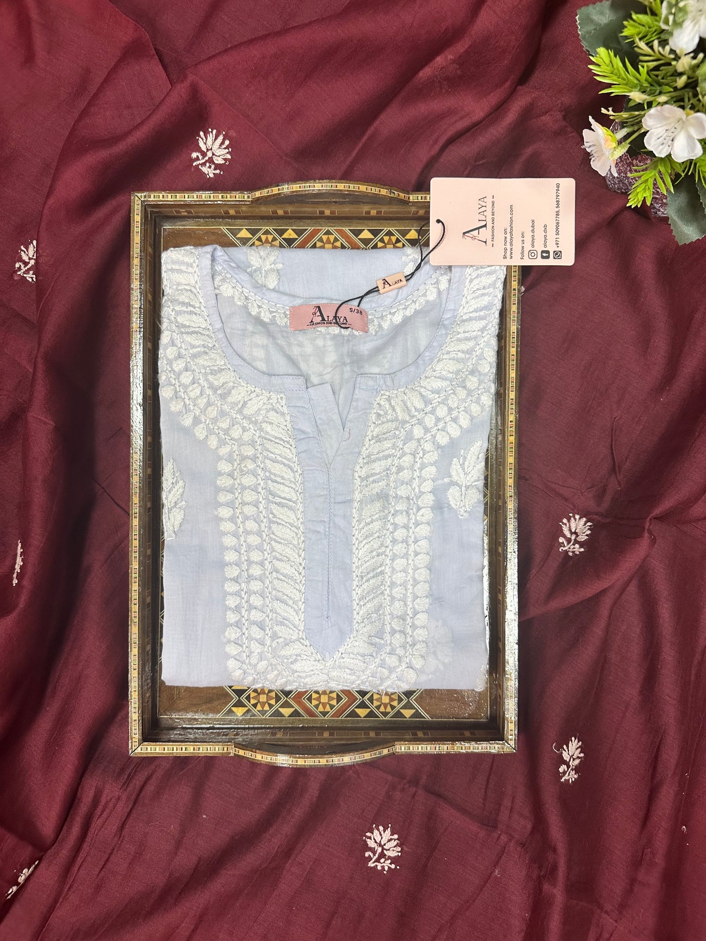 Women Hand Embroidered Chikankari Mulmul Kurti -AL3723