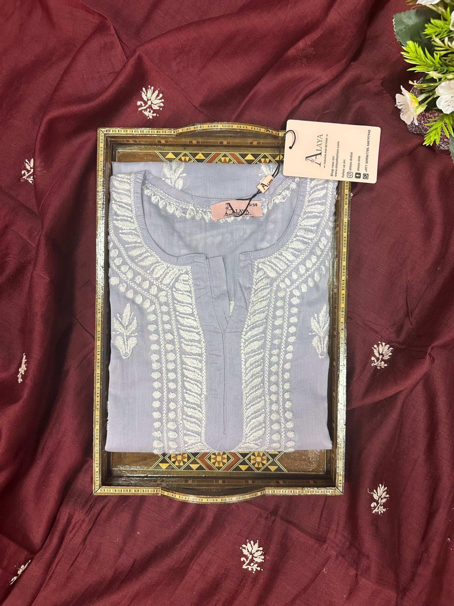 Women Hand Embroidered Chikankari Mulmul Kurti -AL3723