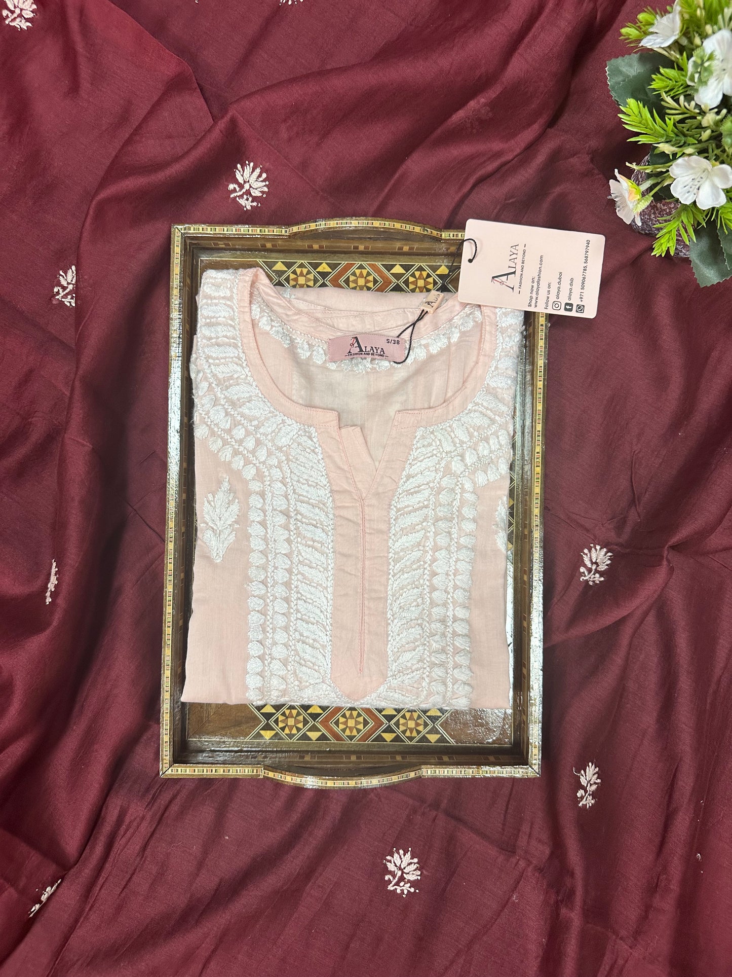 Women Hand Embroidered Chikankari Mulmul Kurti -AL3723