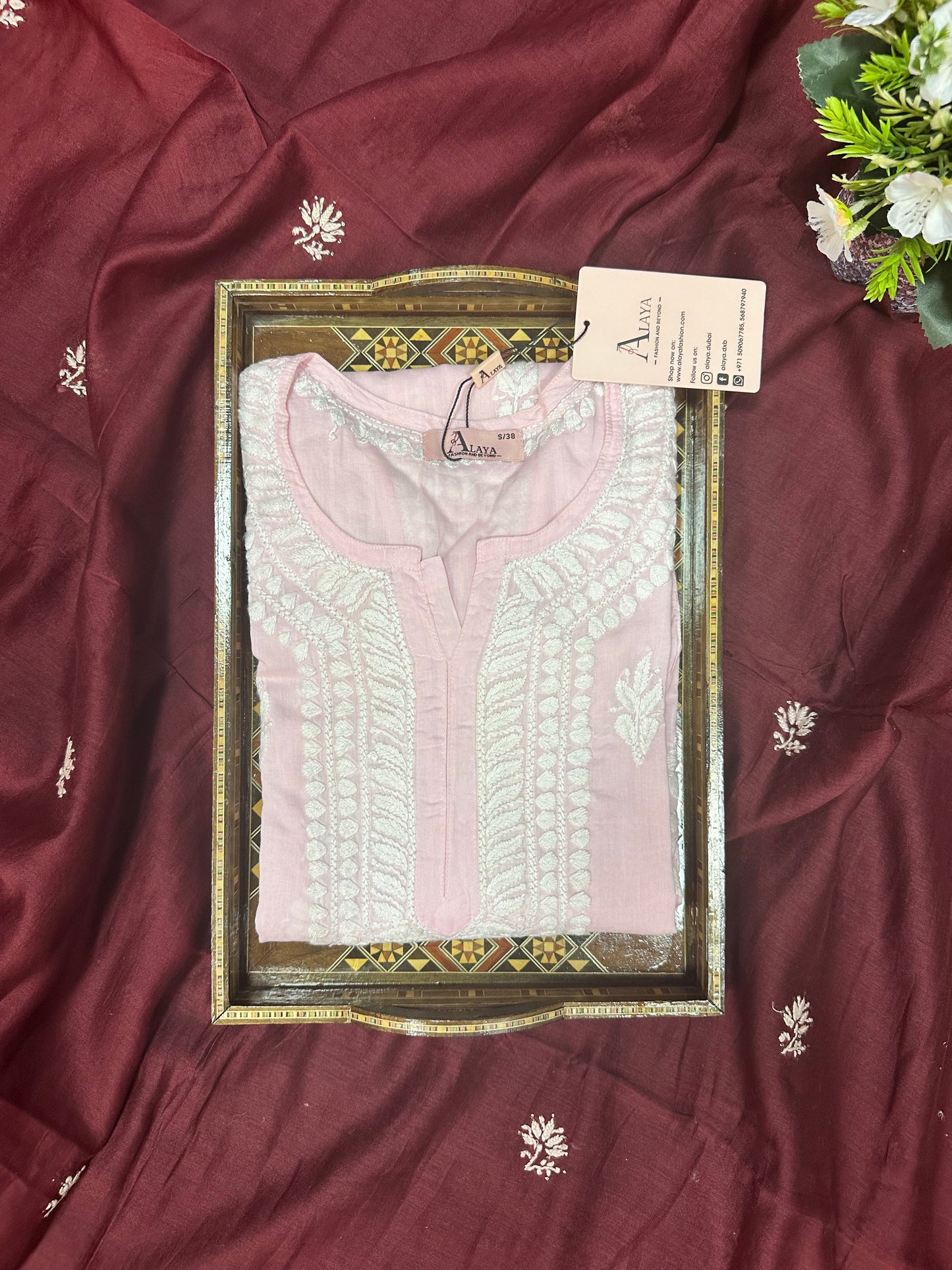 Women Hand Embroidered Chikankari Mulmul Kurti -AL3723
