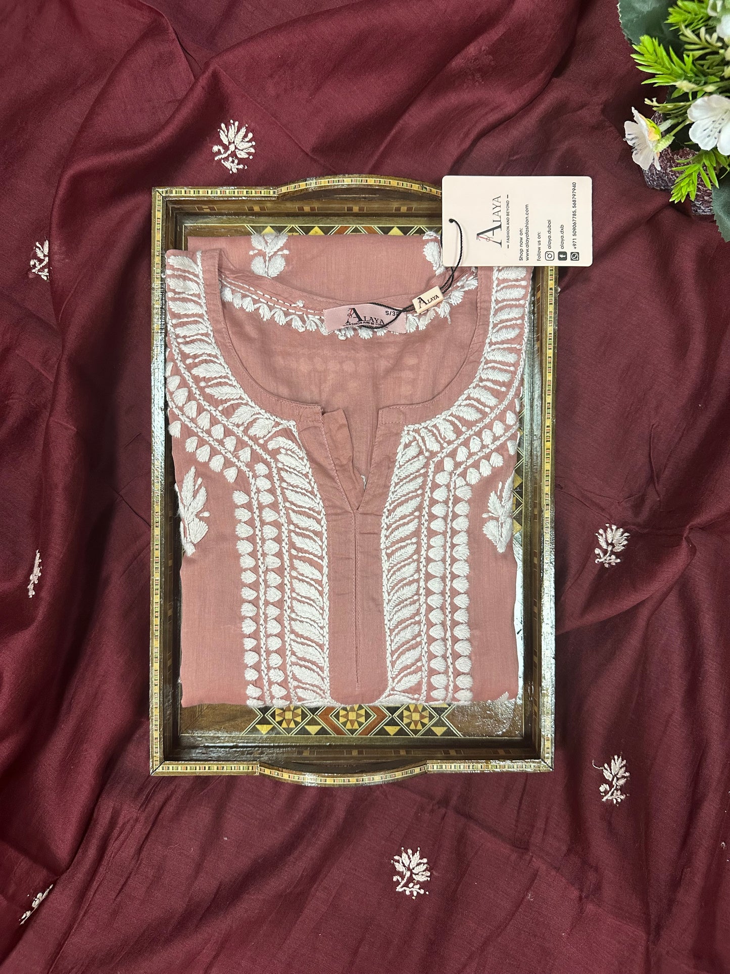 Women Hand Embroidered Chikankari Mulmul Kurti -AL3723