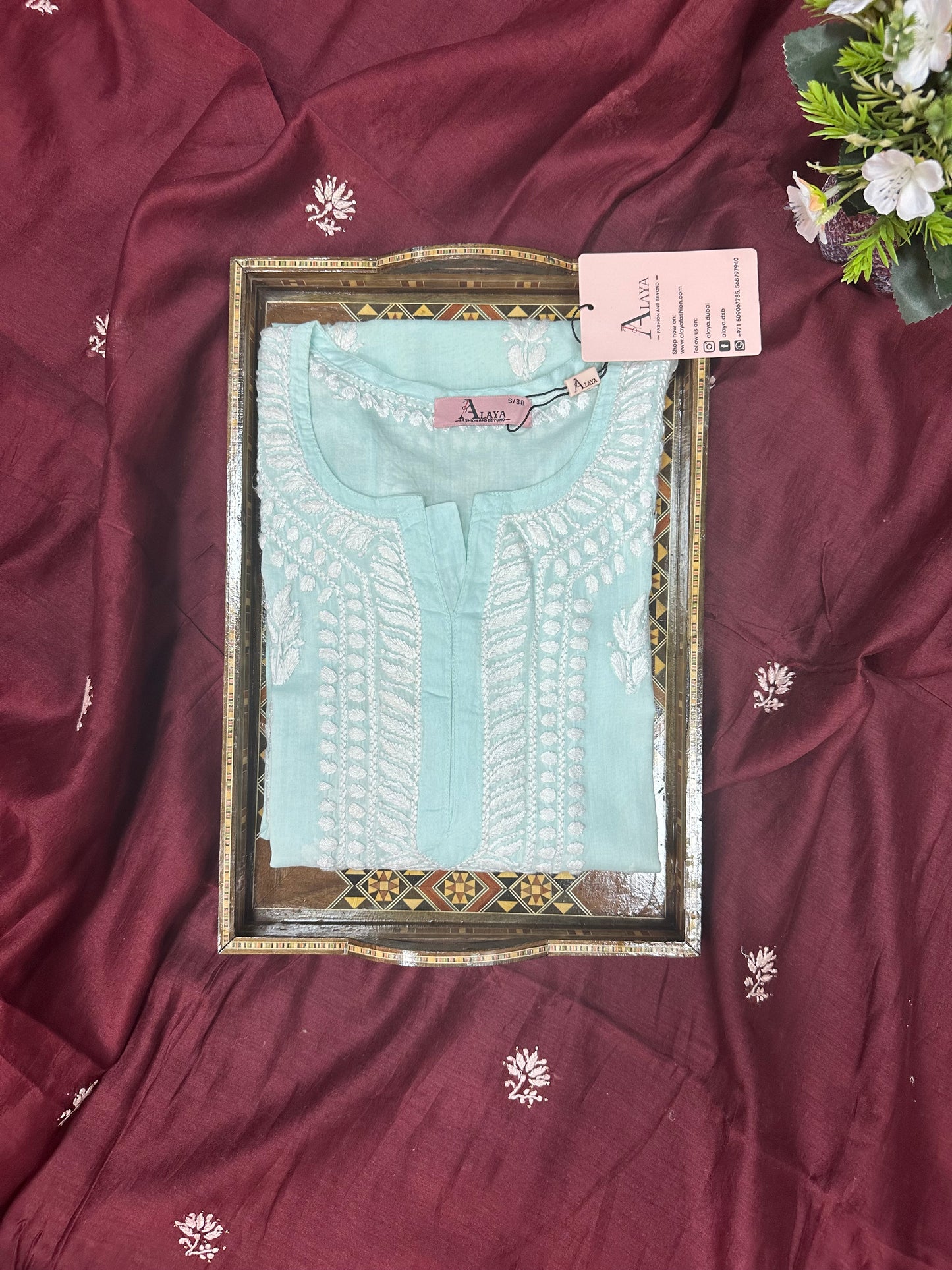 Women Hand Embroidered Chikankari Mulmul Kurti -AL3723