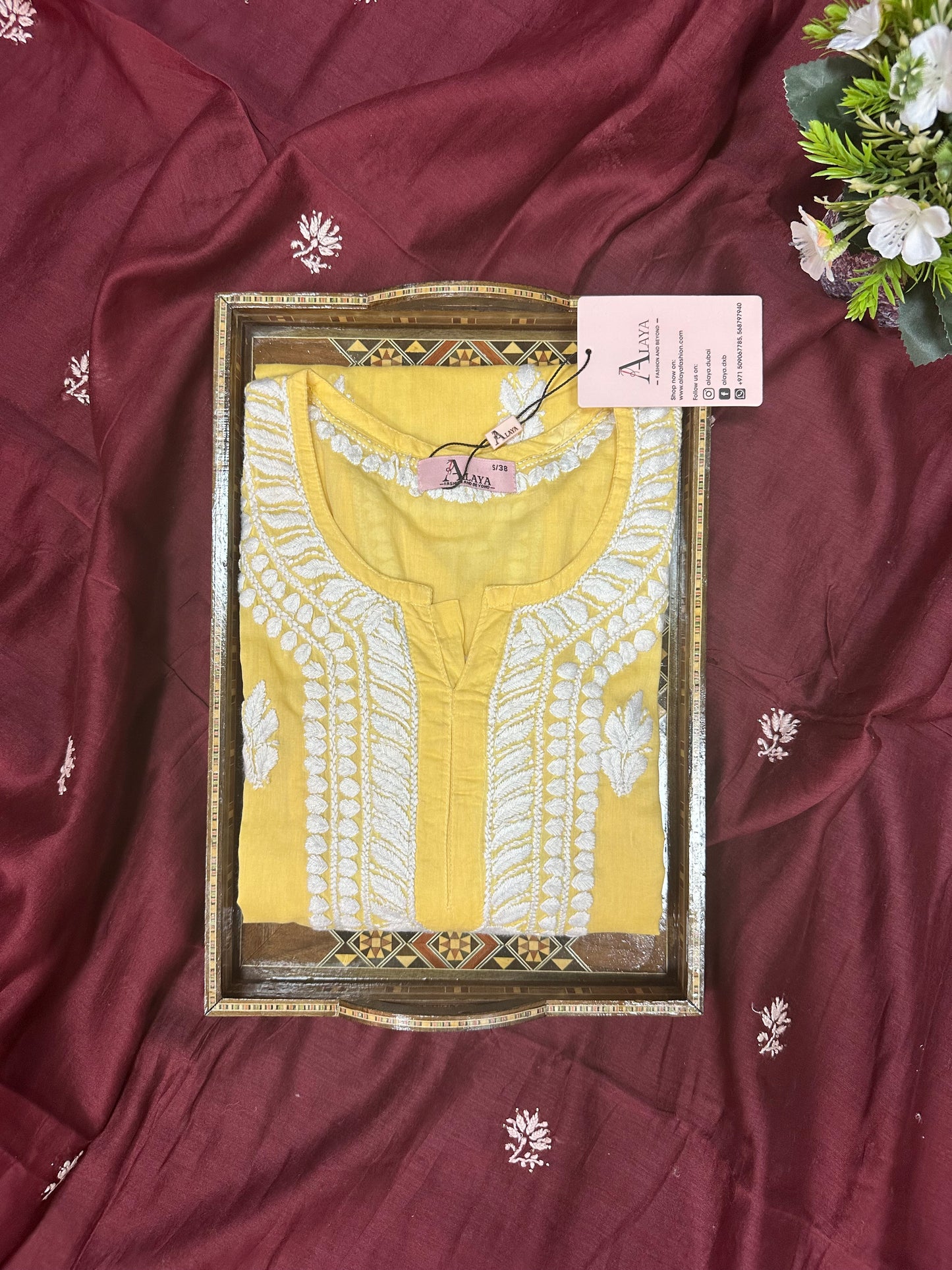 Women Hand Embroidered Chikankari Mulmul Kurti -AL3723
