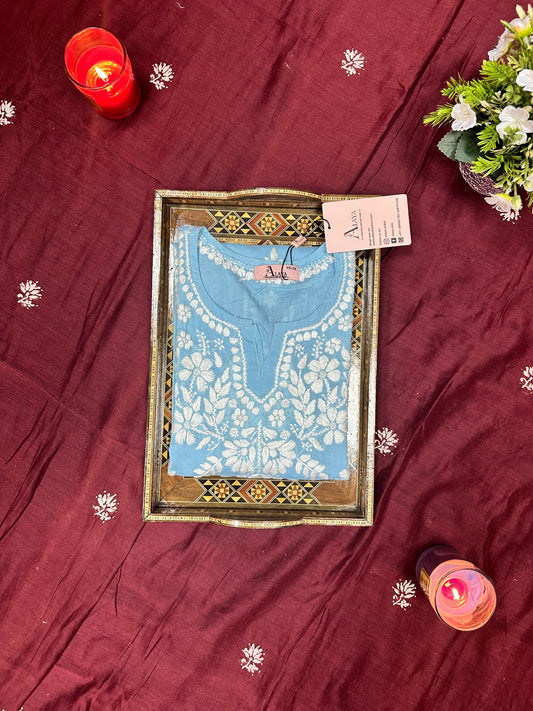 Women Hand Embroidered Chikankari Mulmul Short Top -AL3724