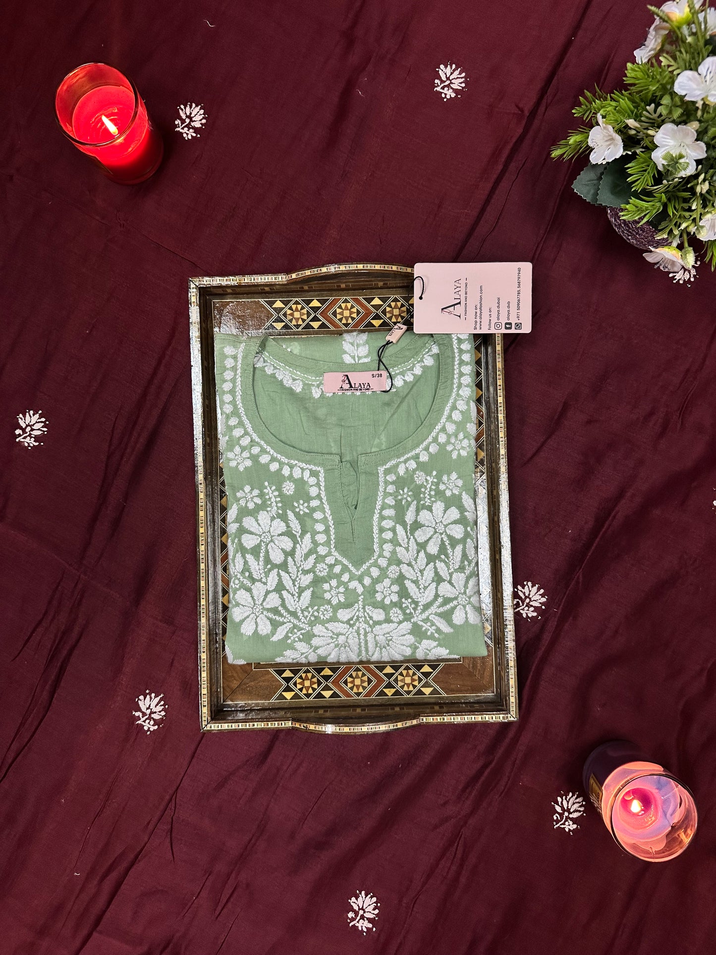 Women Hand Embroidered Chikankari Mulmul Short Top -AL3724