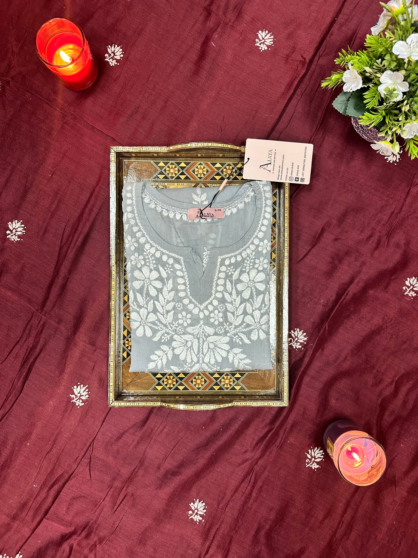 Women Hand Embroidered Chikankari Mulmul Short Top -AL3724