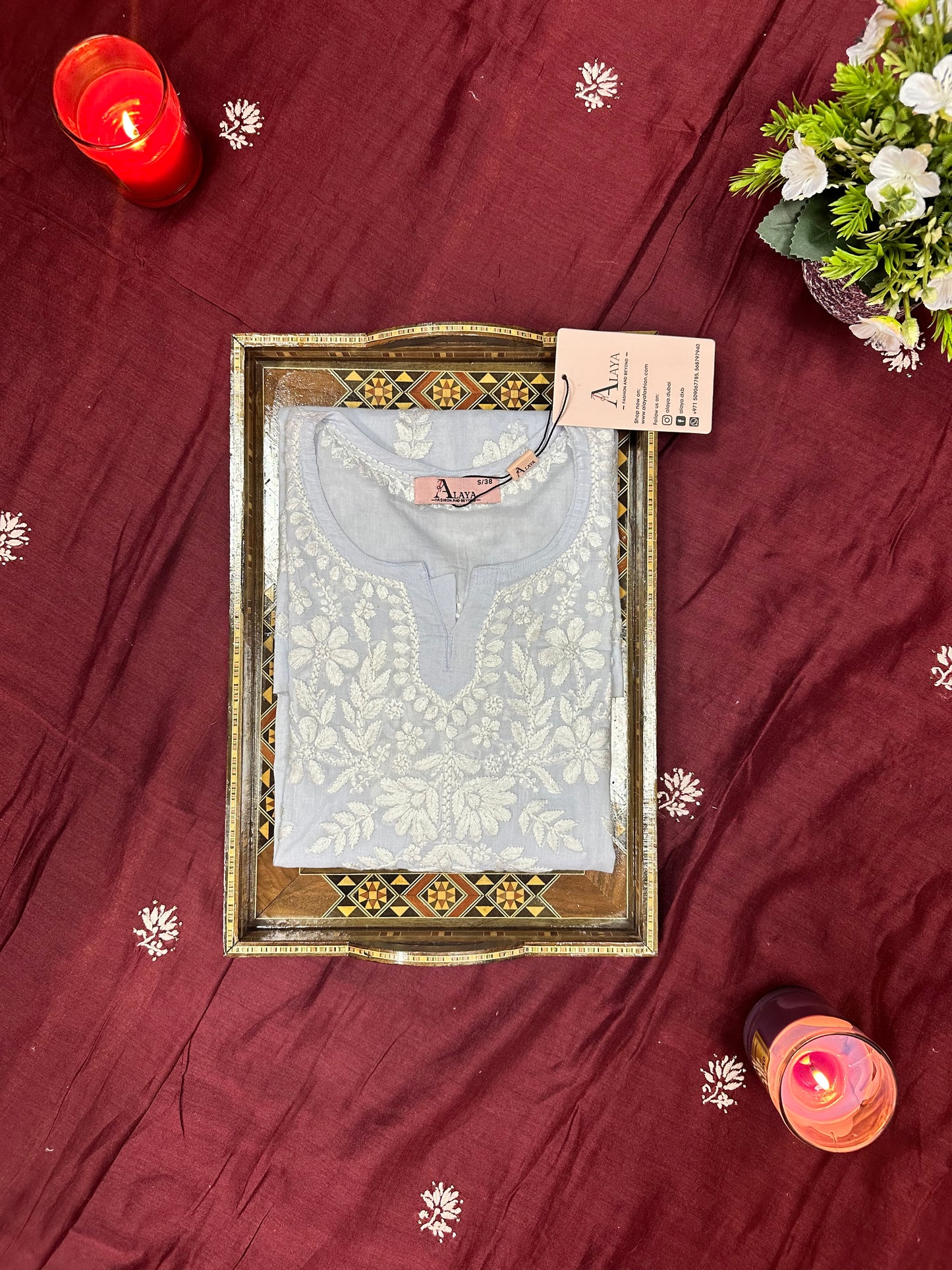 Women Hand Embroidered Chikankari Mulmul Short Top -AL3724