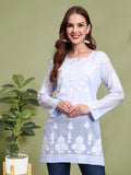 Women Hand Embroidered Chikankari Mulmul Short Top -AL3724 Lavender