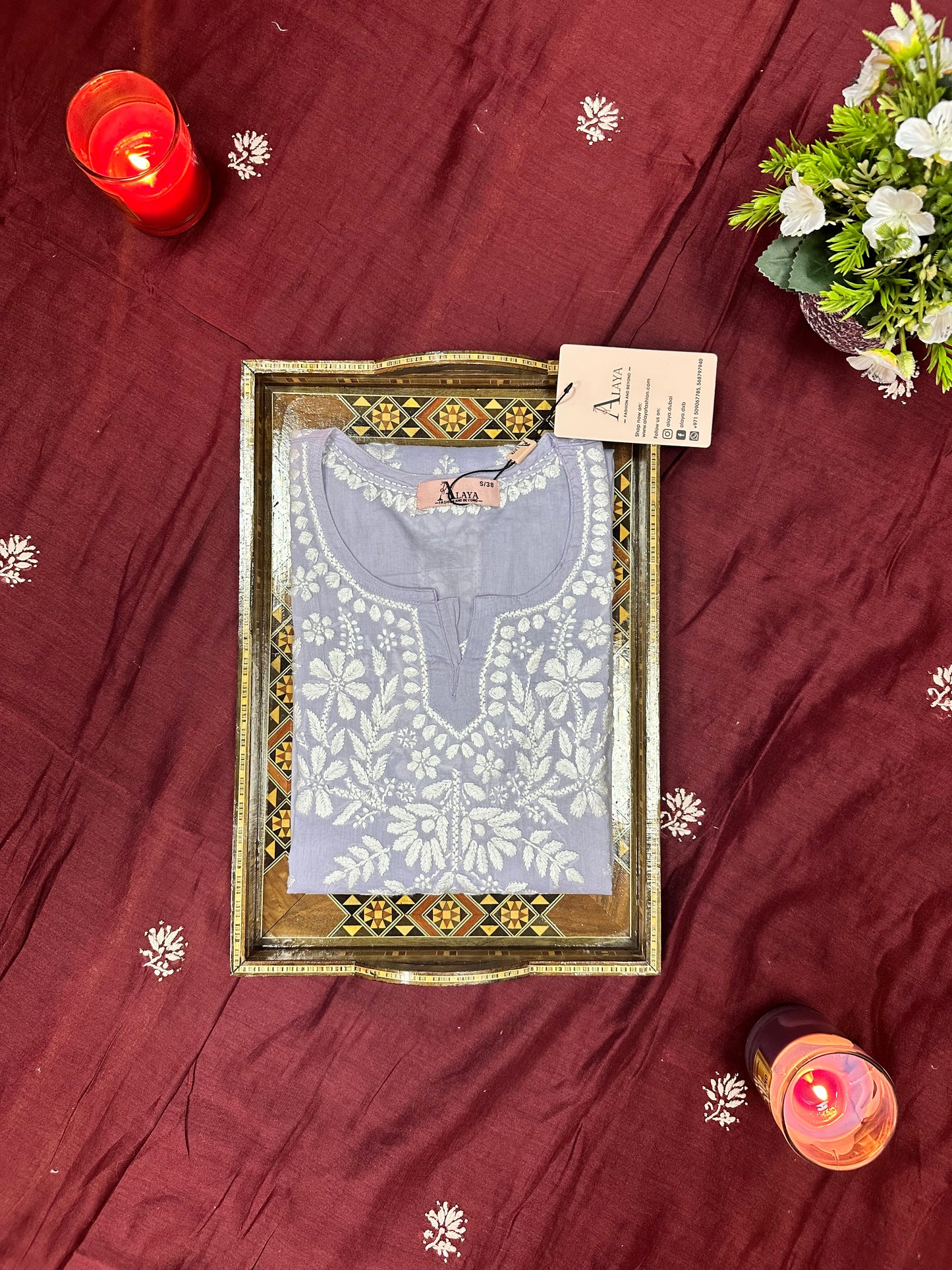 Women Hand Embroidered Chikankari Mulmul Short Top -AL3724