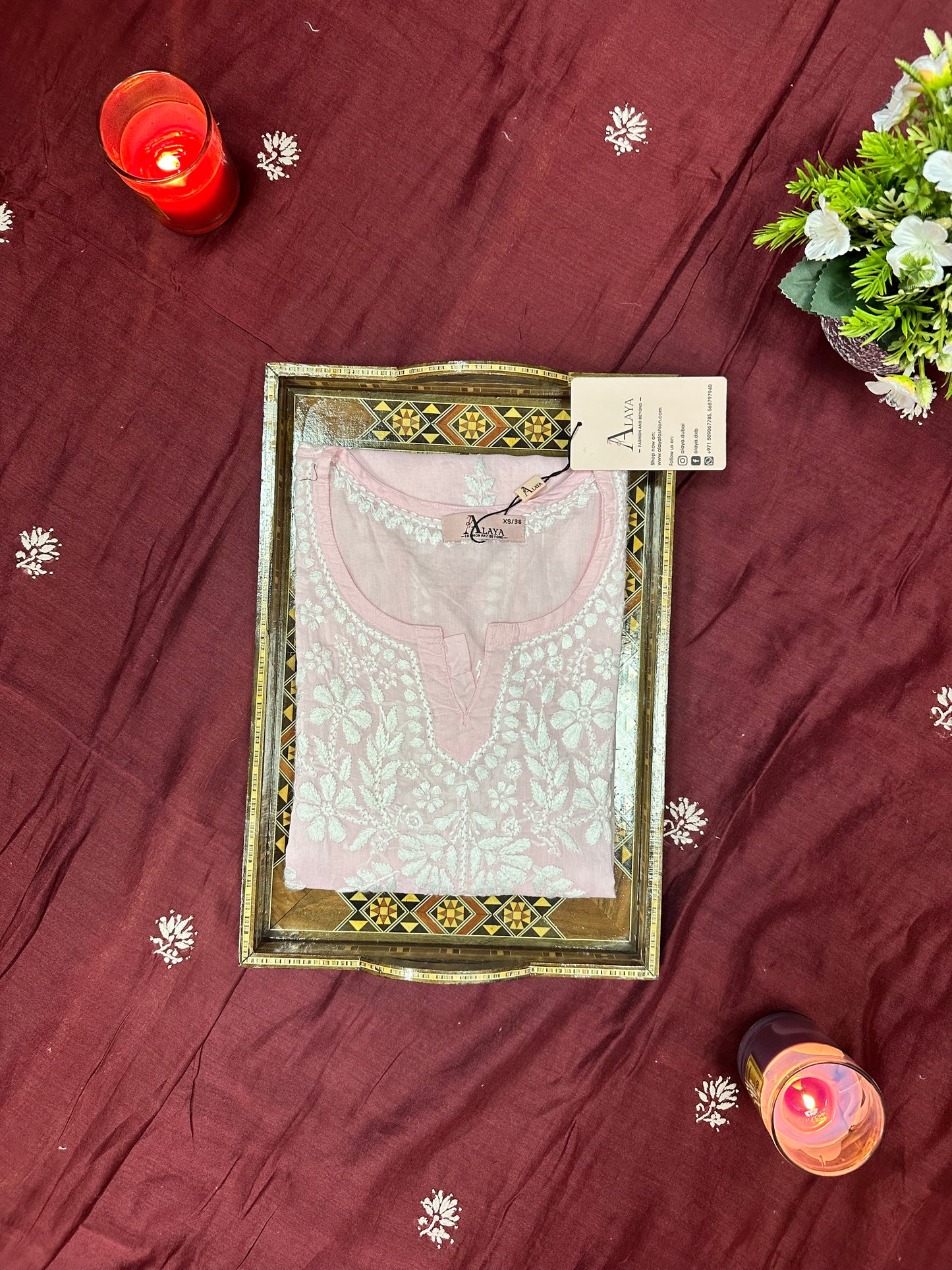 Women Hand Embroidered Chikankari Mulmul Short Top -AL3724