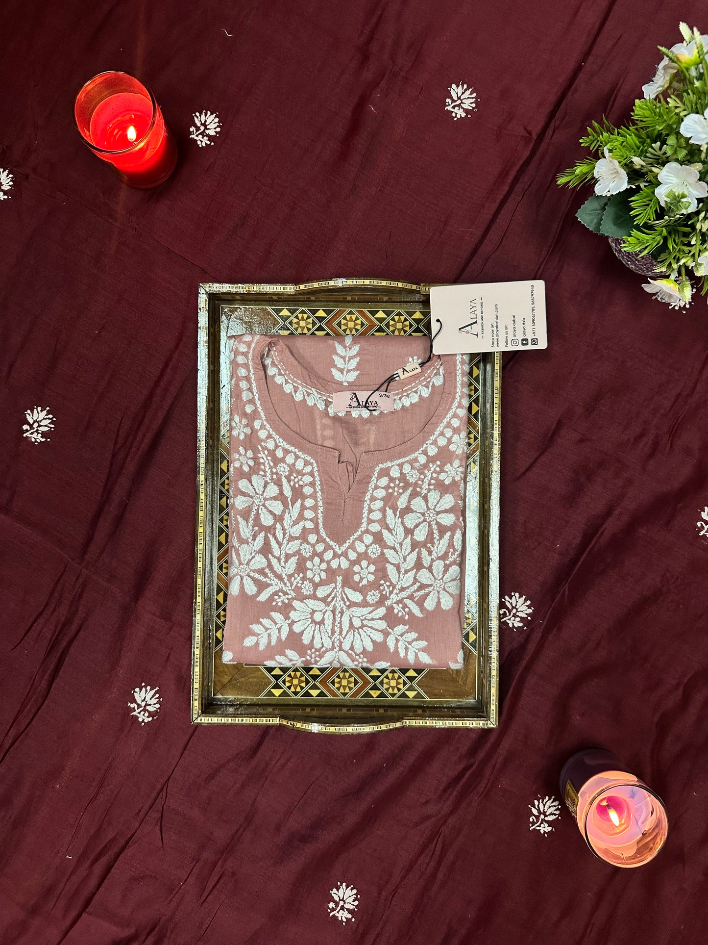 Women Hand Embroidered Chikankari Mulmul Short Top -AL3724