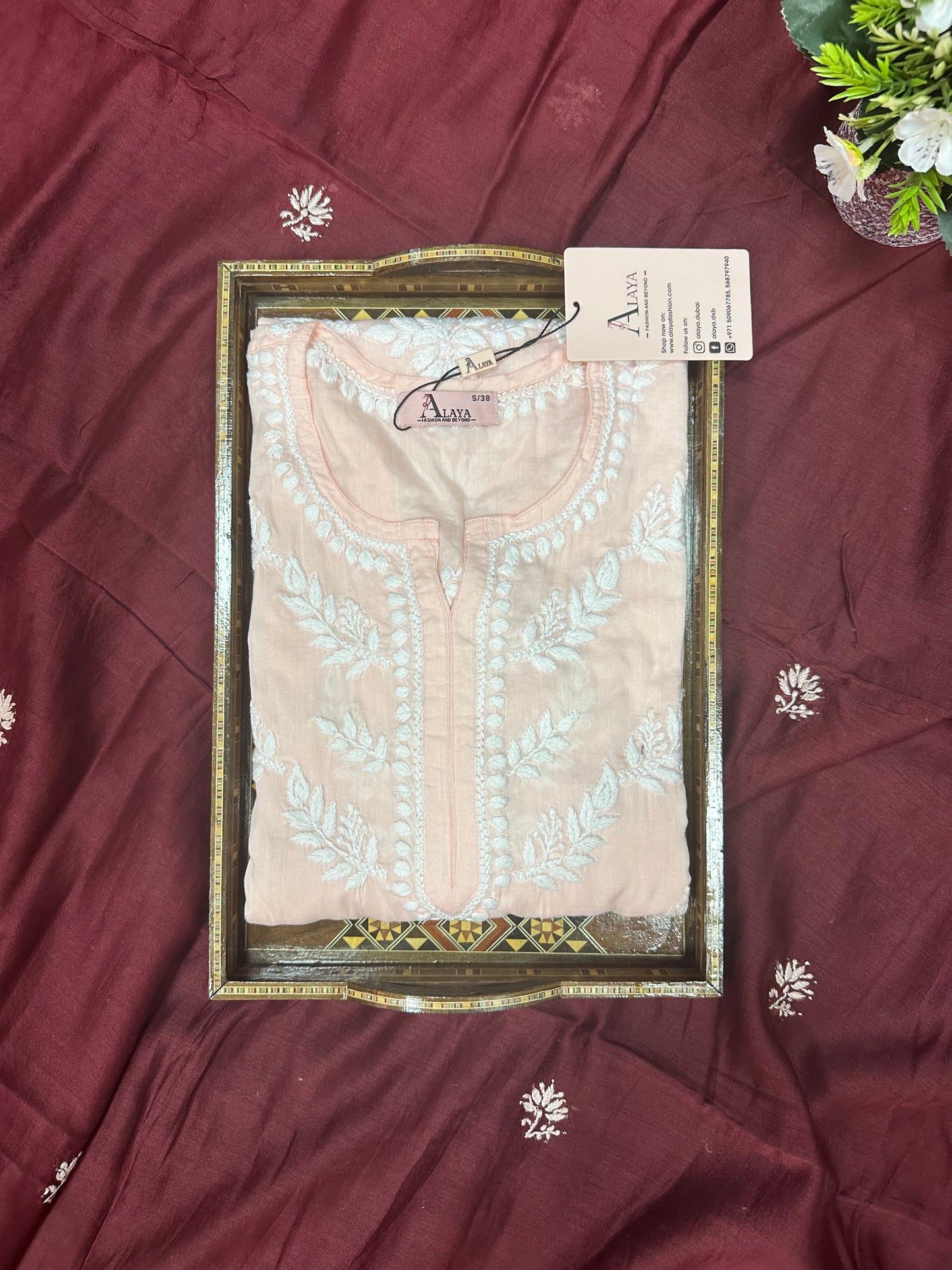Women Hand Embroidered Chikankari Mulmul Kurti -AL3757
