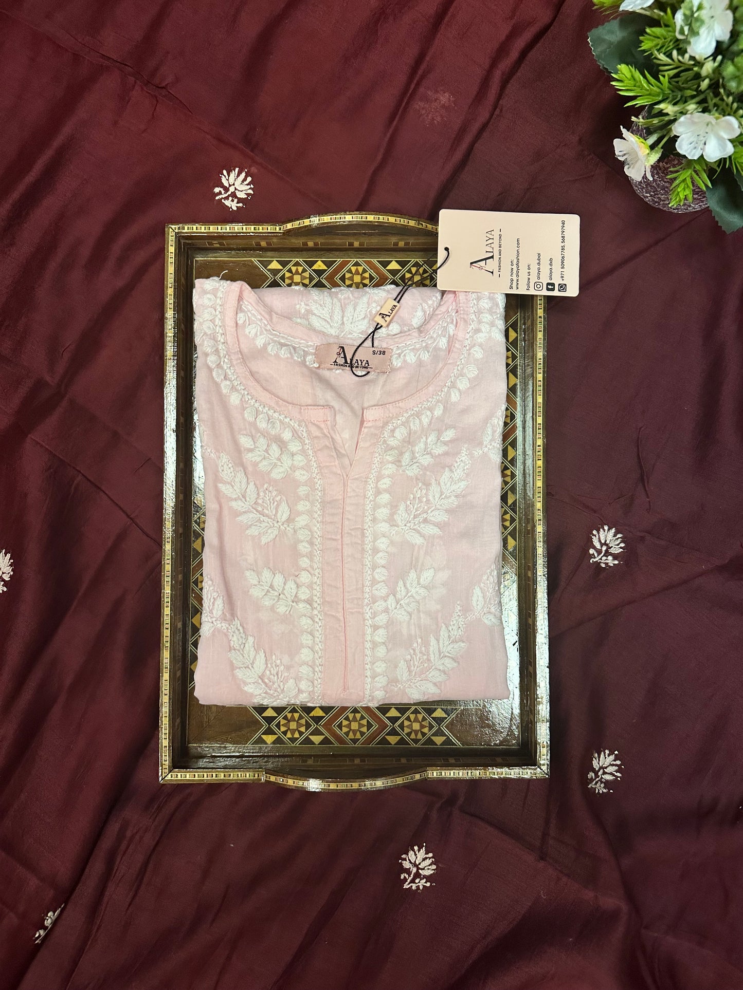 Women Hand Embroidered Chikankari Mulmul Kurti -AL3757