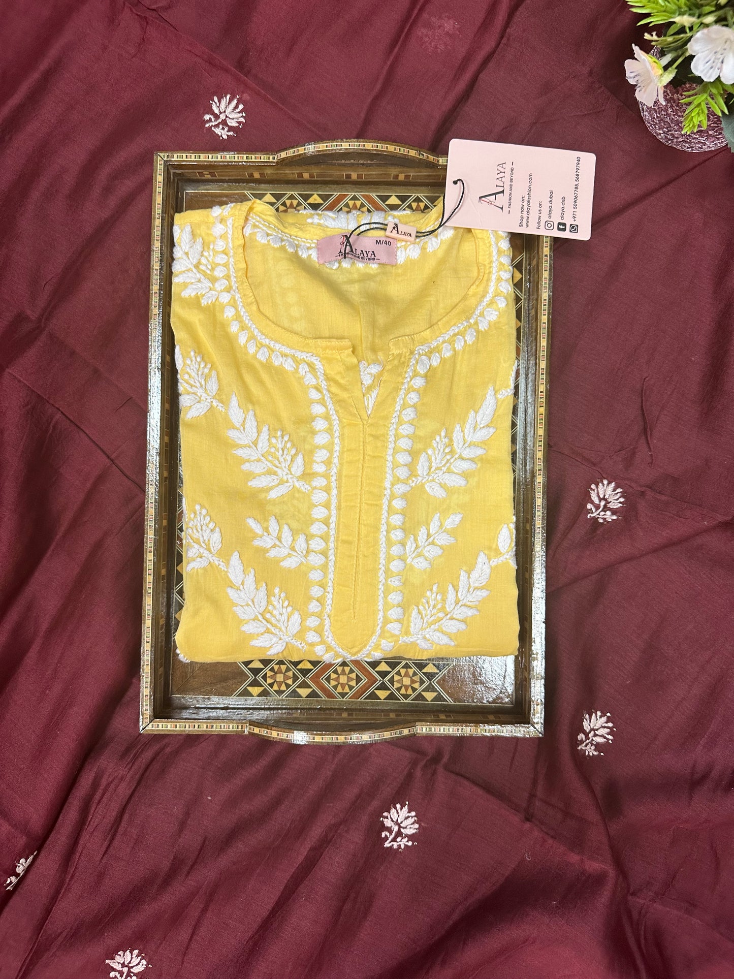 Women Hand Embroidered Chikankari Mulmul Kurti -AL3757