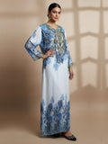 Women Floral Embroidered Chiffon Jalabiya-AL3830 Darkblue
