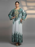 Women Floral Embroidered Chiffon Jalabiya-AL3830 Darkgreen