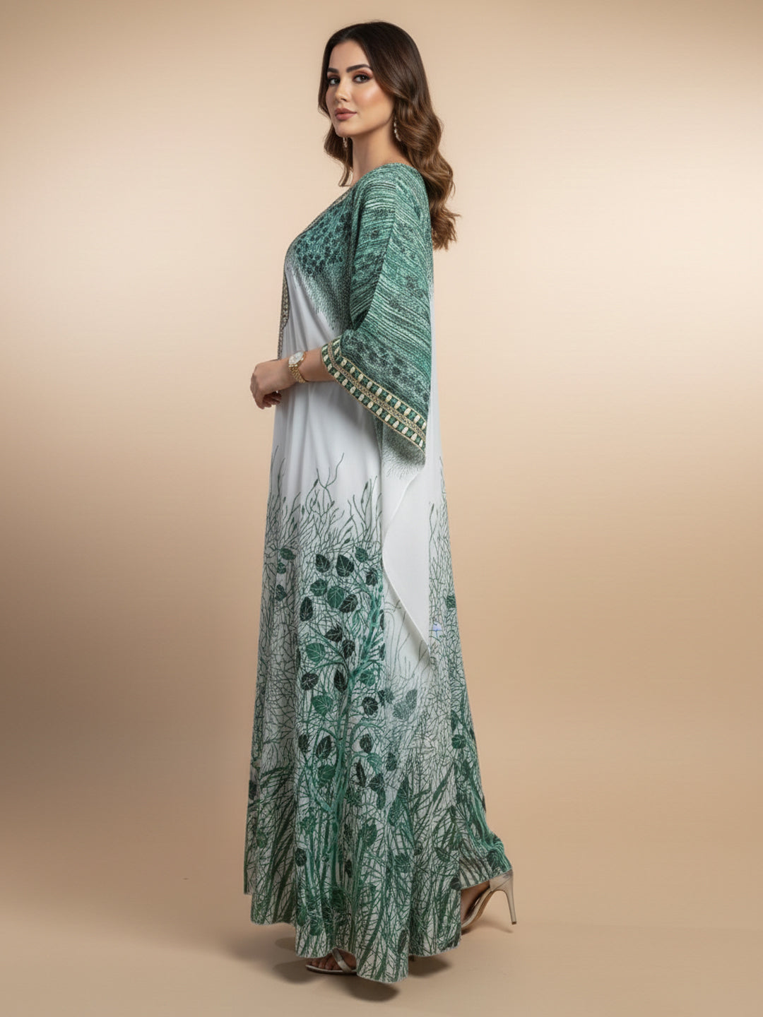 Hand Embroidered Chikankari Chiffon Kaftan-AL3851 Bottlegreen