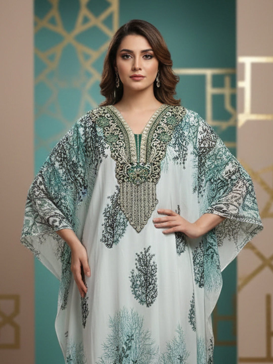 Embroidered Chiffon Kaftan-AL3851A New