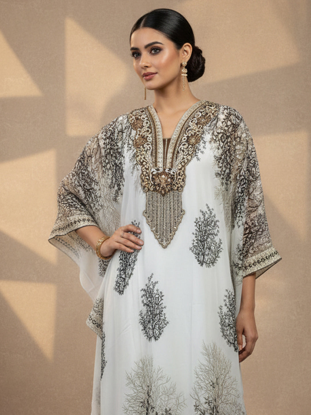 Embroidered Chiffon Kaftan-AL3851A New