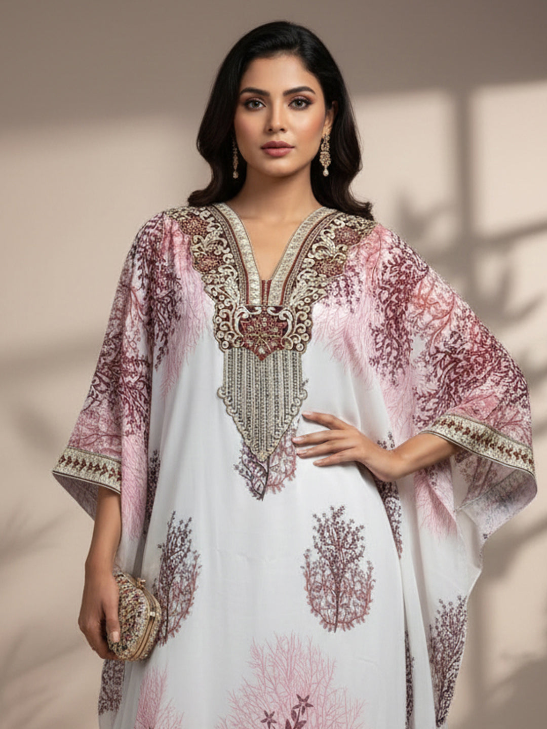 Embroidered Chiffon Kaftan-AL3851A New