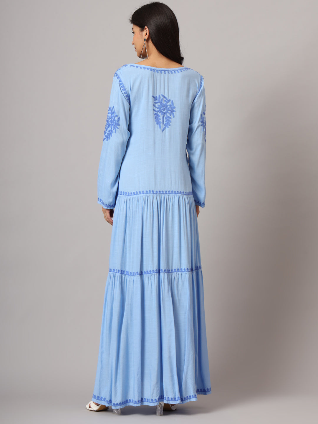 Hand Embroidered Lucknowi Chikankari  Cotton Jalabiya-AL3942 Denimblue