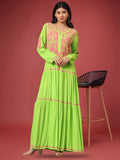 Hand Embroidered Lucknowi Chikankari  Cotton Jalabiya-AL3942 Parrotgreen