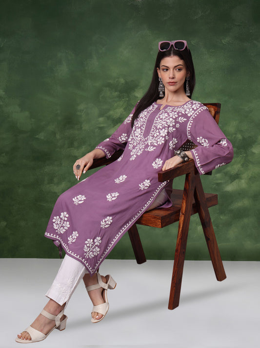 Hand Embroidered Chikankari Modal Kurta- AL4013