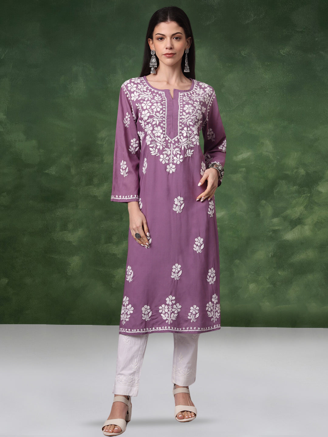 Hand Embroidered Chikankari Modal Kurta- AL4013