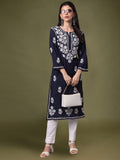 Hand Embroidered Chikankari Modal Kurta- AL4013 Navy