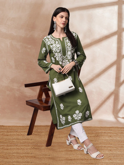 Hand Embroidered Chikankari Modal Kurta- AL4013