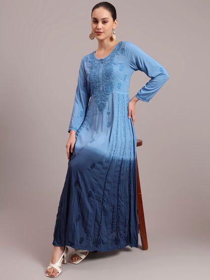 Hand Embroidered Chikankari Modal Ombre Jalabiya-AL4018